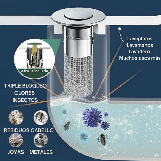 Tapón Anti-Bloqueos de acero inoxidable - compra 1 y llevas 2 -evita bloqueos  perdidas por el desagüe