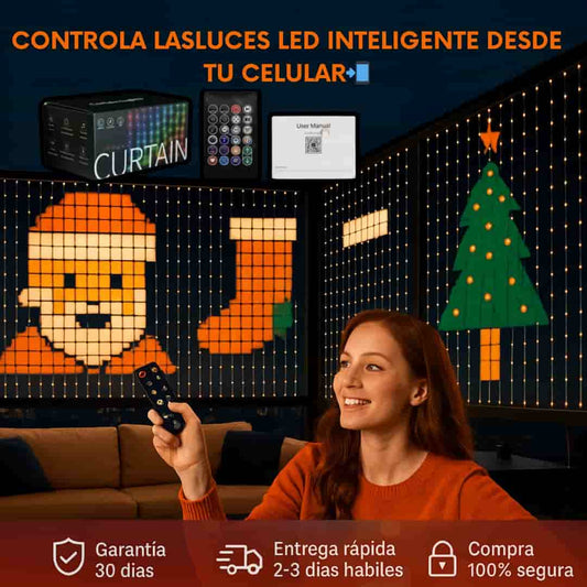 Cortina LED Inteligente – Transforma tu espacio en segundos con luz, color y tecnología📲🎄